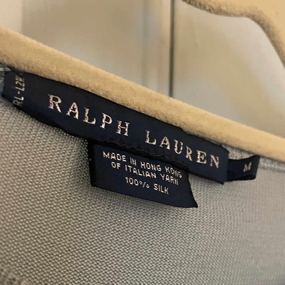 Ralph Lauren Blue Label Silk Short Sleeve Fitted Midi Dress Dusty Blue - Medium - Picture 11 of 16